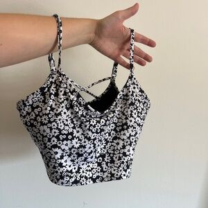 Victoria’s Secret PINK Active Strappy Sports Bra/Crop Top Black White Floral M